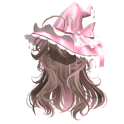 Anime Girl Hair w/Witch Hat (Milktea&Pink) Roblox item