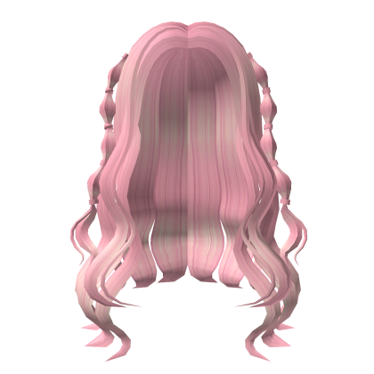Long curly hair w/ Bubble braids (pink) Roblox item