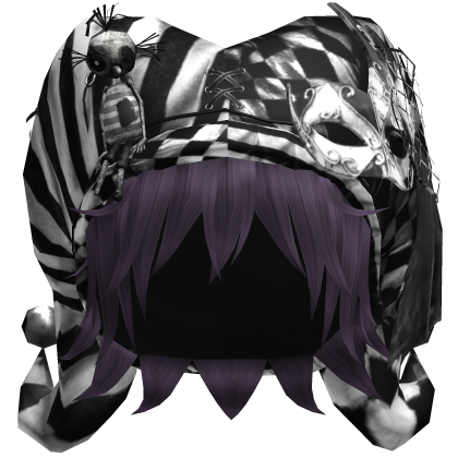 Black Gothic Circus Jester Hat w Purple Hair Roblox item