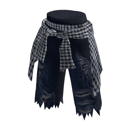 Low waist torn Blue white check shirt tied jorts thumbnail