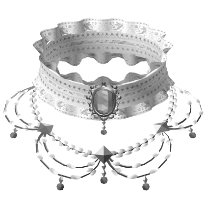 gothic ruffle choker w gem + necklace 3.0 white | Roblox Item