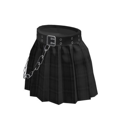 Grunge Chained Pleated Skirt - Black Plaid