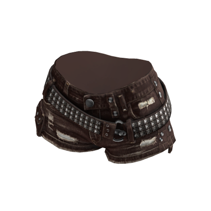 Grunge Studded Denim Shorts (Brown)