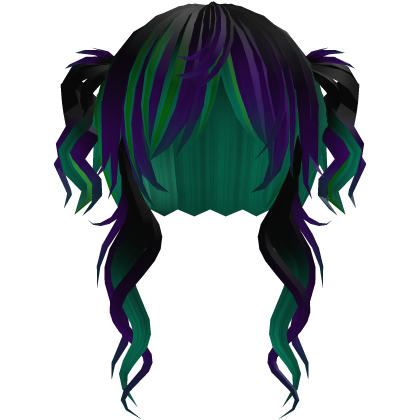 ‘’ (๑ — ‸ ҂)ゝcurly emo twin tails in teal purple Roblox item