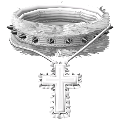 emo spiky fur layered choker w gothic cross white