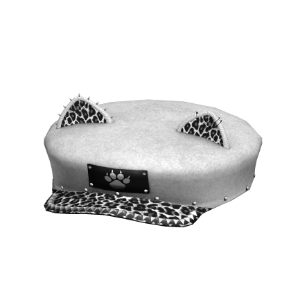 emo studded pierced kitty beret in white cheetah Roblox item