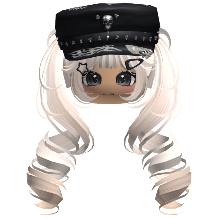 Beige Skull Y2K Cap Twirly Hair