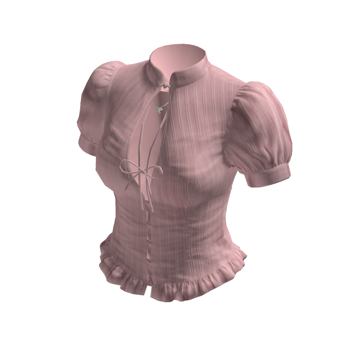 Puff Sleeve Blouse with Ruffle Hem (Pink)