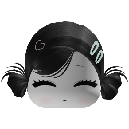 Cute Black Pigtails w/ Sleepy Face & Hairclips