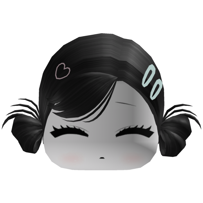 Cute Black Pigtails w/ Sleepy Face & Hairclips