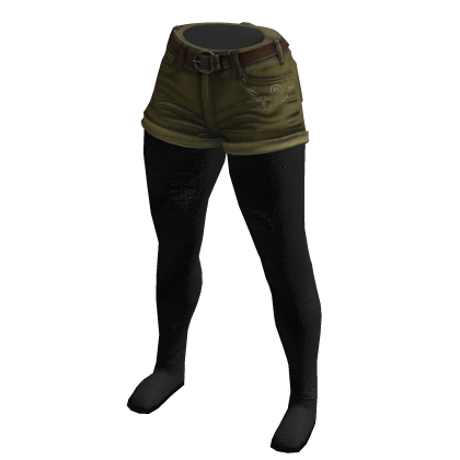 Denim Shorts & Ripped Tights - Olive thumbnail