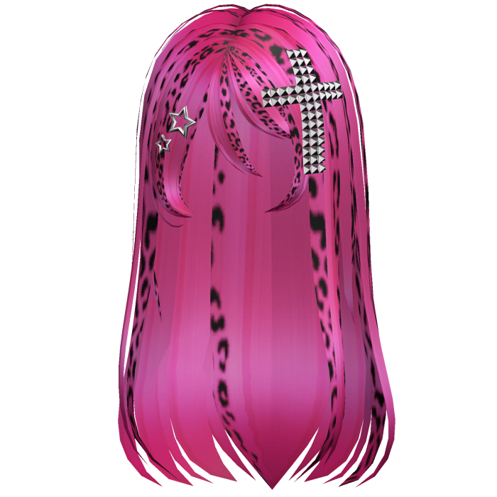 Emo Scene Long Hair w Cross Hot Pink Leopard