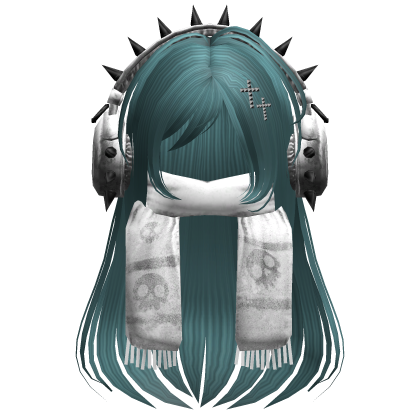 Straight Hair&Emo Headphones&Scarf Teal