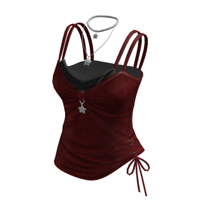 Y2K Layered Cami Top w/ Star Necklace (Red)