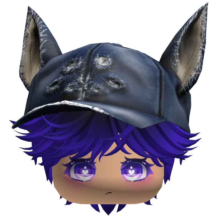Cute Black And Blue hair with a Y2K cat hat anime