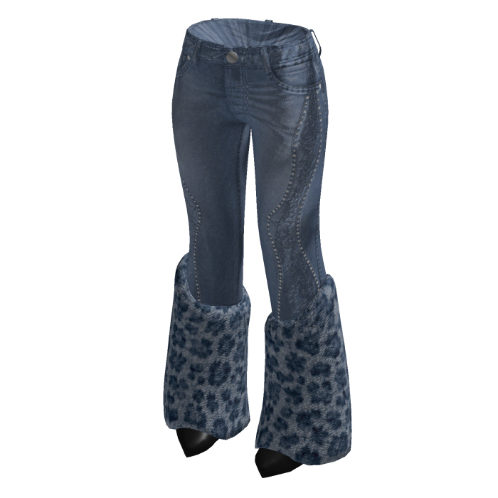 Leopard Cuff Flared Jeans (Blue)