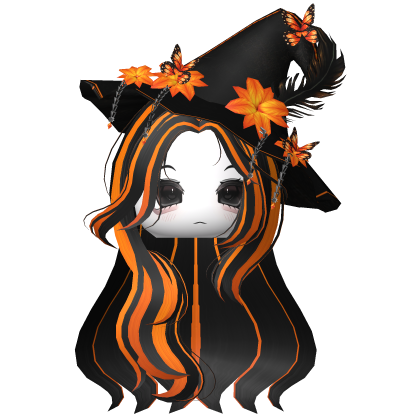 Straight Hair w/ Halloween Witch Hat Black Orange