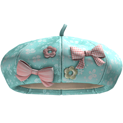 Igari Bow Beret (Cyan Flowers) Roblox item