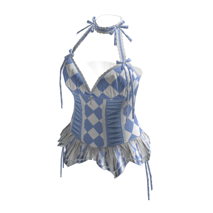 Coquette Diamond Corset Top (Blue N White)