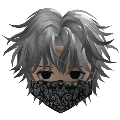 Messy Anime Hair w/ Bandana (Silver)