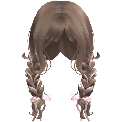 braided messy fairy pigtails w/ pink bow - milktea Roblox item