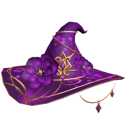 Enchanted whimsy Petal Witch Hat - Purple/Gold Roblox item