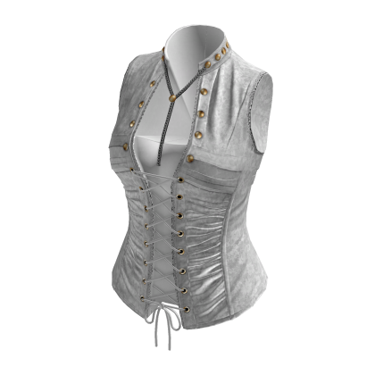 Vintage Corset Vest w/ Lace Up & Buttons (White)