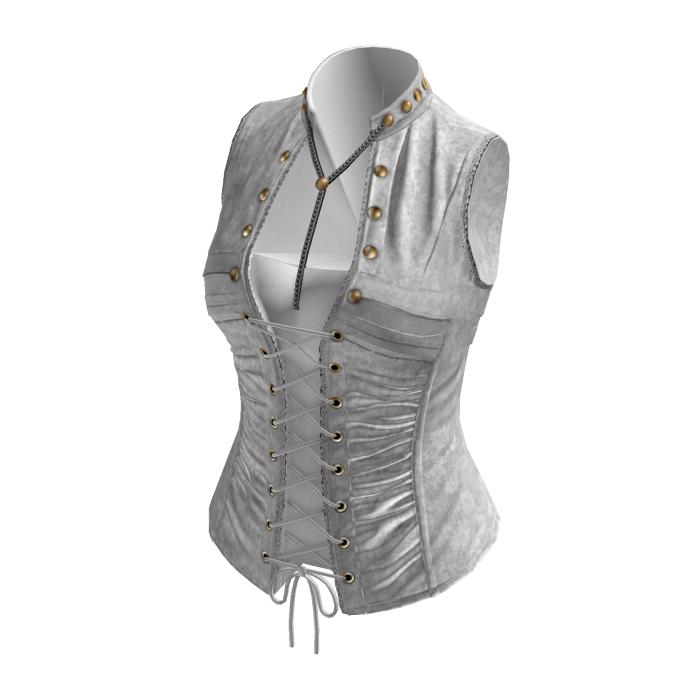 Vintage Corset Vest w/ Lace Up & Buttons (White)