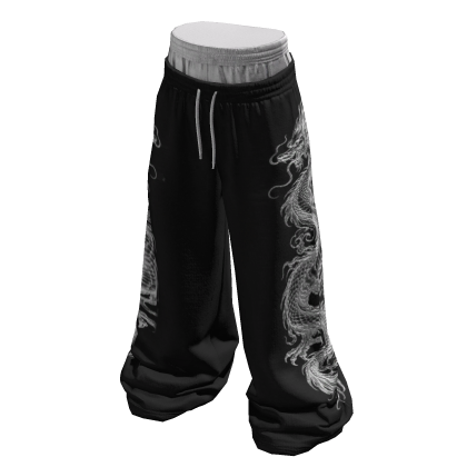 Sagging Black Sweatpants w/ White Dragon Print