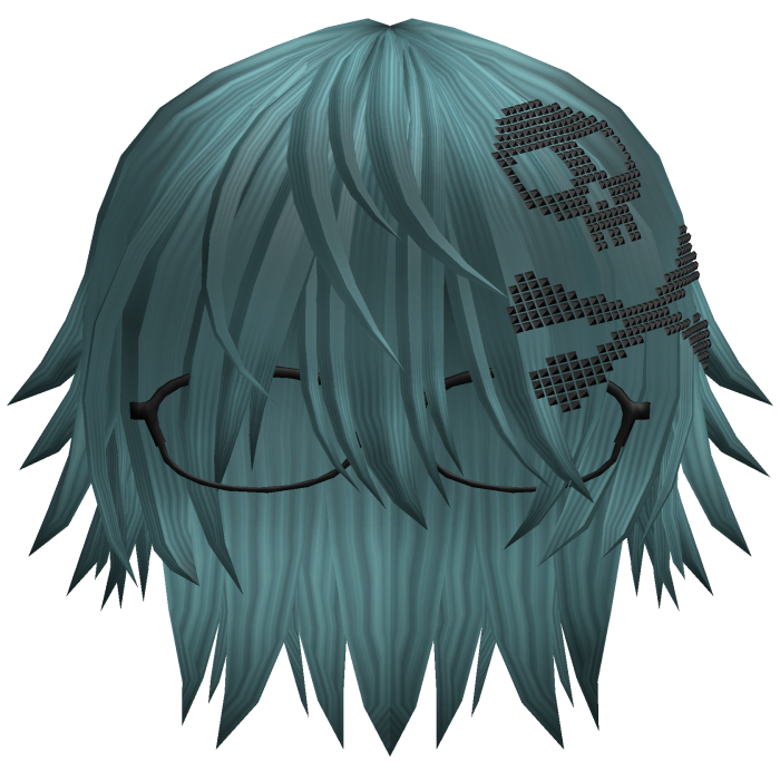 Emo Vkei Moe Boy Hair w Skull + Glasses Teal