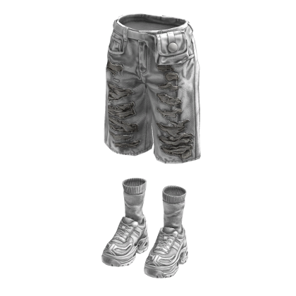 Denim Teared Stylish Jorts (White)