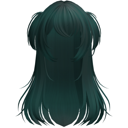 shy wispy layered hair w/ pigtails dark green