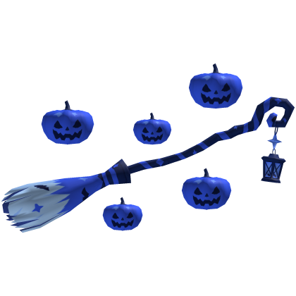 Blue Halloween Witch Broom With Pumpkins