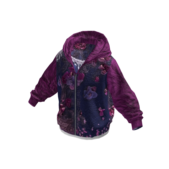 Magenta Floral Graphic Zip-Up Hoodie