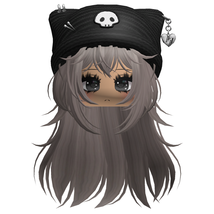Emo Kawaii Skull Beanie W/ Wolfcut Ash V8
