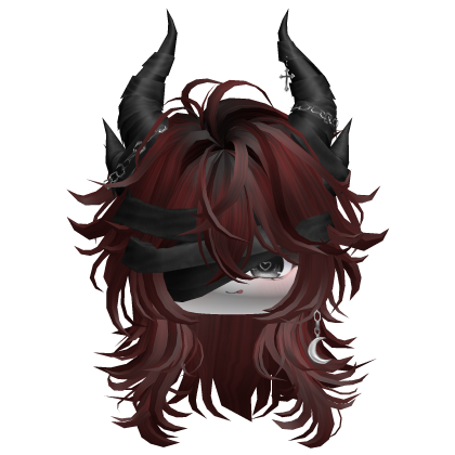 Horned Anime Demon Wolfcut (Dark Red)
