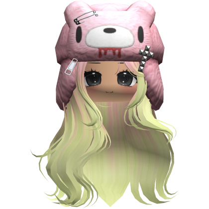 Fuzzy Bear Ushanka Flowy Long Hair (Pink&Green)