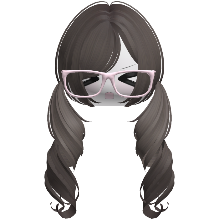 Cute Kawaii Brown Curly Pigtails /w Glasses