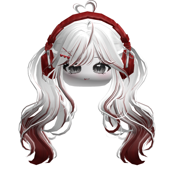 Cute Wavy Pigtails w/ Headphones (White&Red)