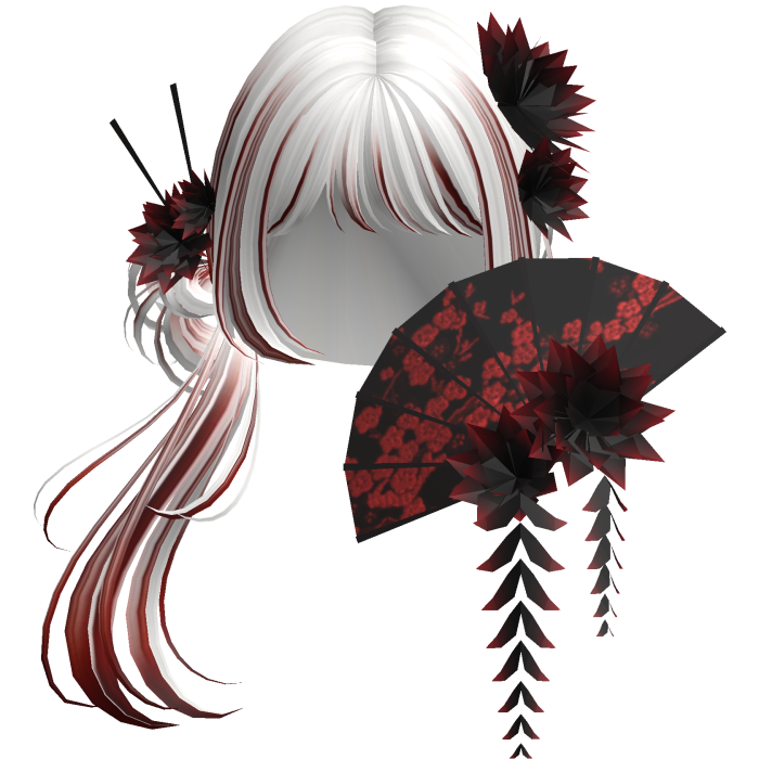 Side Ponytail w/ Cherry Blossoms & Fan