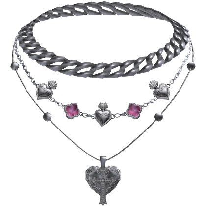 Chunky Pink Clover Cuban Jesus Cross Layered Set