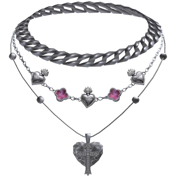 Chunky Pink Clover Cuban Jesus Cross Layered Set