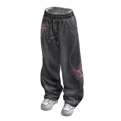 Baggy Pants with Abstract Graphics (Black)