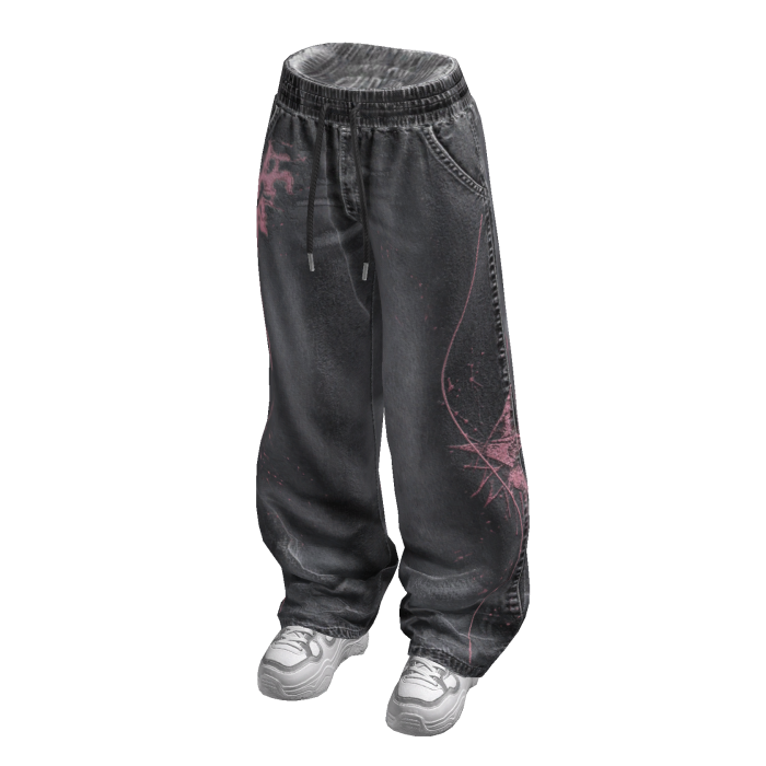 Baggy Pants with Abstract Graphics (Black)