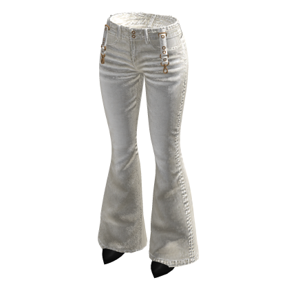 Button Front Flared Jeans (White)