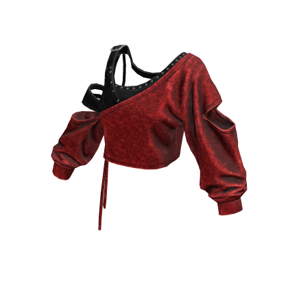 Red Cropped Off Shoulder Grunge Top