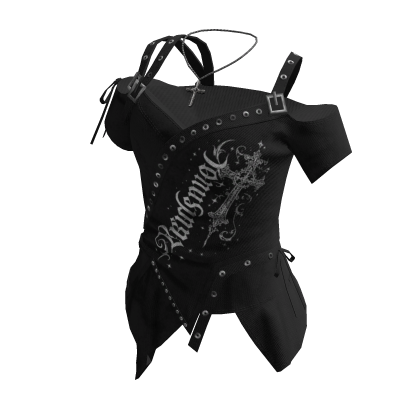 Mall Goth Studded Top w/ Cross Chain (Black)