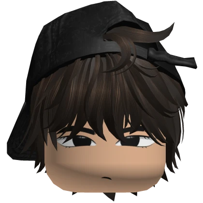 帽子 SaveHoney y2k anime emo eyes cap Black Messy Emo Hair w Y2K Cap Cute Boy Face | Roblox Item