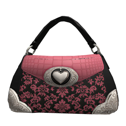 Black pink damask heart shoulder bag