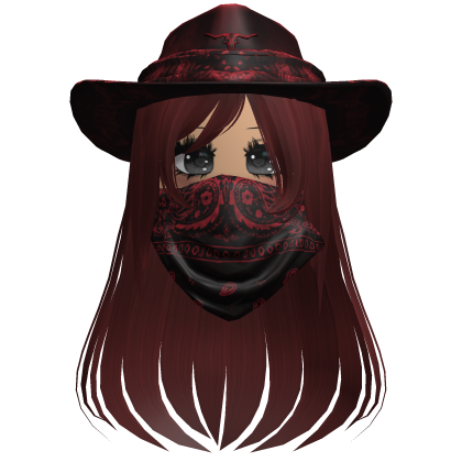Red Cowgirl Hat with Mask + Neck Scarf